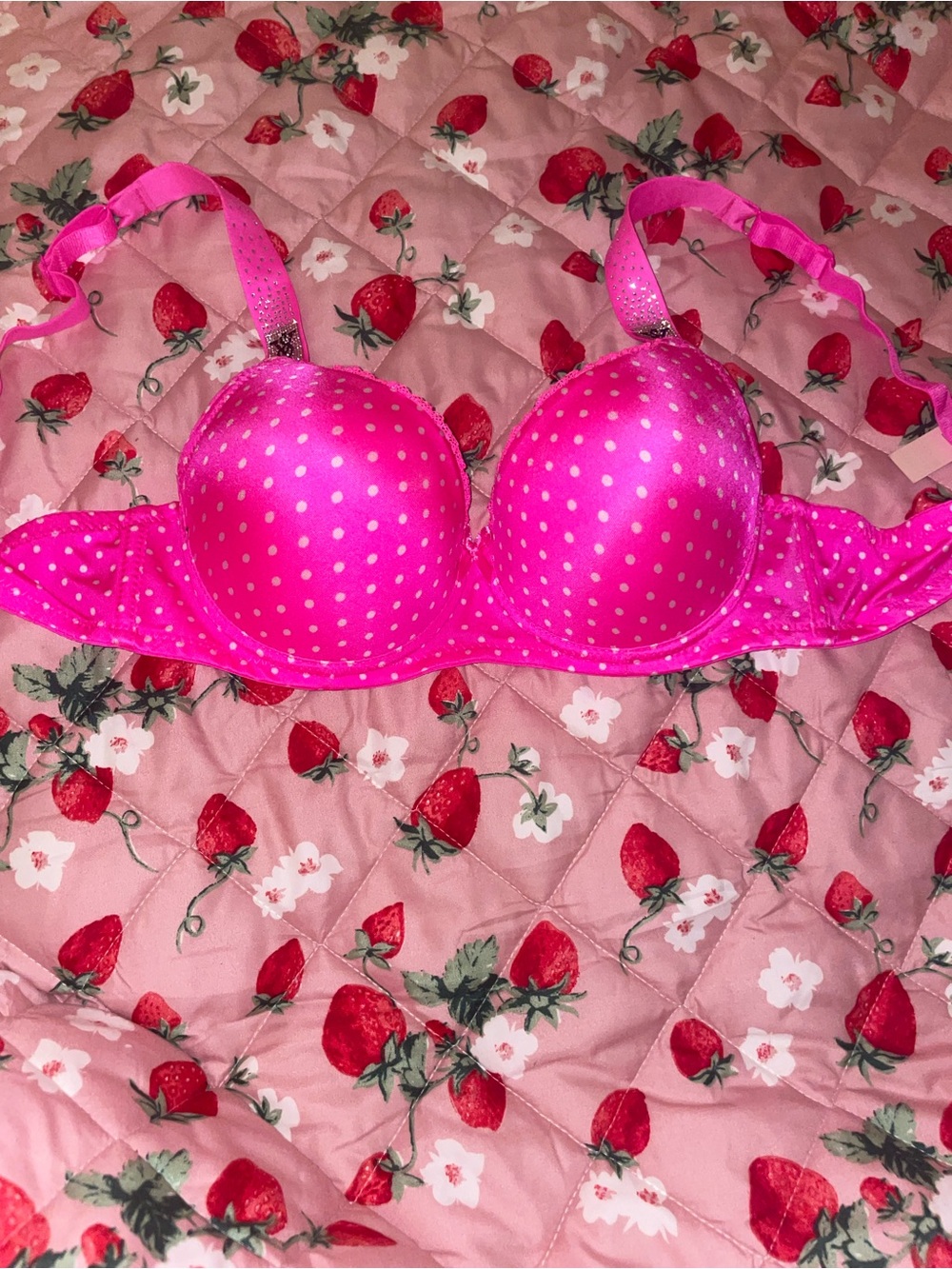 Victoria's Secret Hot Pink Polka Dot underwire push-up  Bra